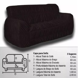 Capa Para Sofá King Elasticada 2 e 3 Lugares Penelope Preto - 2