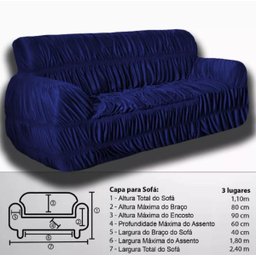 Capa Para Sofá King Elasticada 2 e 3 Lugares Penelope Azul Marinho - 2