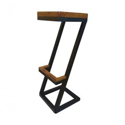 Banqueta Mark Z de Metalon com Detalhes de Madeira Preto - 2 Banqueta Mark Z de Metalon com Detalhes de Madeira Preto - 2