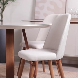 Conjunto de Jantar Mesa Redonda com Vidro Bennett 115 Cm 4 Cadeiras New Drop - Natural C/ Bege - 4