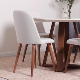 Conjunto de Jantar Mesa Redonda com Vidro Bennett 115 Cm 4 Cadeiras New Drop - Natural C/ Bege - 3