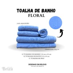 Jogo De Toalha De Banho e Rosto 5 Peças Gigante Briza - Floral:Azul - 4