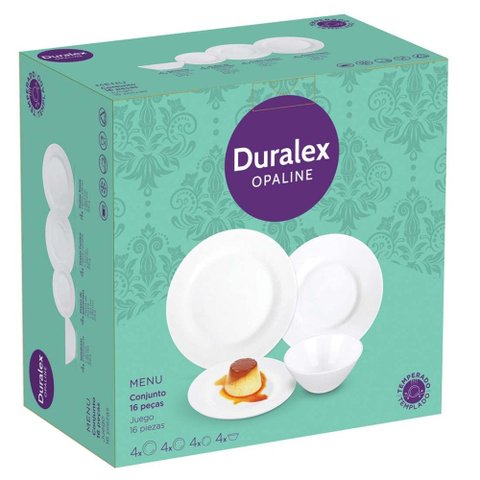 Aparelho de Jantar 16 Peças de Vidro Temperado