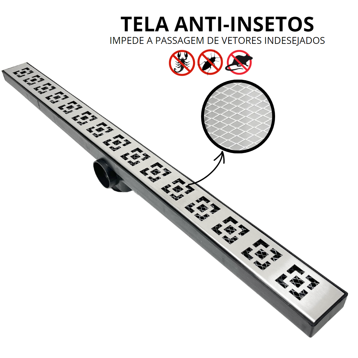Ralo Linear de Banheiro 5cm X 70cm Dubai Col Preto Tela - 5