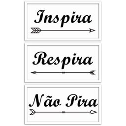 Conjunto Quadros Decorativos 3 peças 15x30 Inspira Respira - Moldura Branca - 1