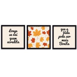 Conjunto Quadros Decorativos 3 peças 40x40 Folhas de Outono - Moldura Preta - 1