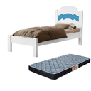 Ver imagem 1 de Cama de Solteiro para Quarto Mdf Clássica Iris Tradicional com Colchão 188x88cm:brancoazul