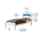 Ver imagem 4 de Cama de Solteiro para Quarto Mdf Clássica Iris Tradicional com Colchão 188x88cm:brancoazul
