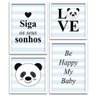 Conjunto Quadros Decorativos 4 Peças Panda Baby - Moldura Branca - 1