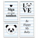 Ver imagem 1 de Conjunto Quadros Decorativos 4 Peças Panda Baby - Moldura Branca