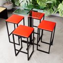 Ver imagem 1 de Conjunto Mesa Alta Bar Bistrô Quadrada Vidro 4 Bancos Estofado Don Castro Decor