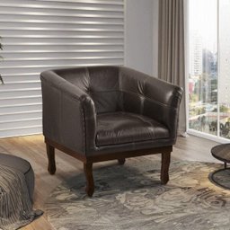 Poltrona Estofada Madeira Maciça Noah Couro Legítimo Scala Decor - 1