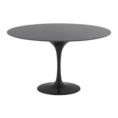 Mesa de Jantar Tulipa Saarinen Redonda 90cm + Vidro Temperado Laca Preto
