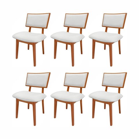 Kit 6 Cadeiras Madeira Maciça e Estofada Bréscia Espresso Móveis Branco/Champagne/Off White