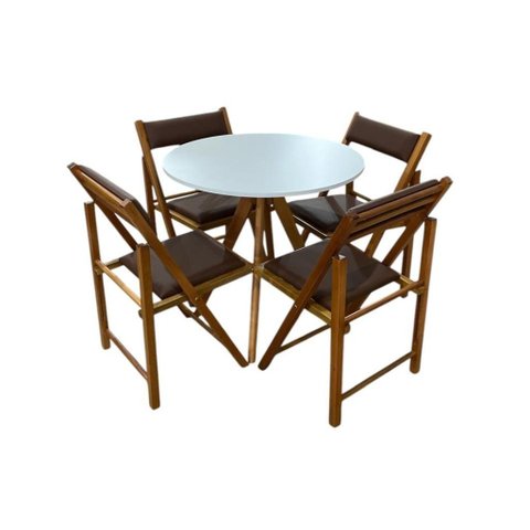 Conjunto Mesa Redonda com 4 Cadeiras Dobráveis Estofadas Mel
