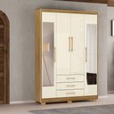 Ver imagem 1 de Guarda Roupa Solteiro Linna 150cm 4 Portas de Bater 2 com Espelhos 3 Gavetas Nature/offwhite G98 - G
