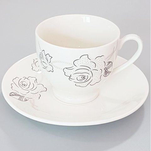 Jogo de Xícaras e Pires 12 Peças Estampa Rosa