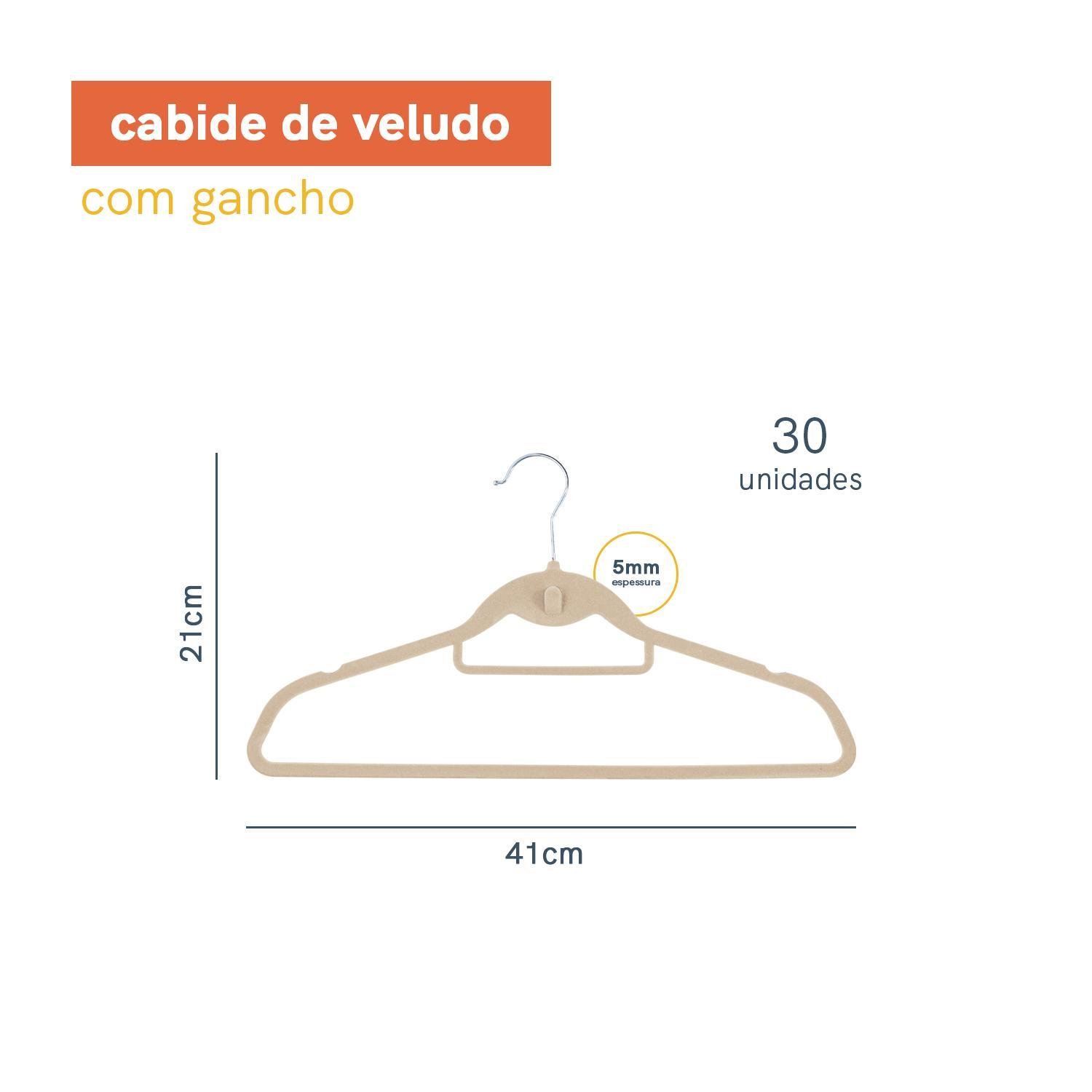 Kit Cabide de Veludo Bege com Gancho Oikos - 30 Unidades U B - 2