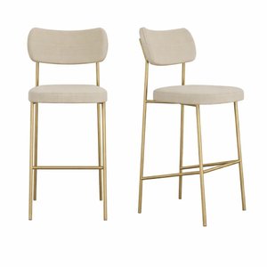 Kit 02 Banquetas Media Melissa Bar Cozinha Aço Dourado Bege