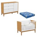 Ver imagem 1 de Berço Americano e Cômoda Sapateira Unique Freijó Branco Soft Eco Wood com Colchão Ortobom - Matic