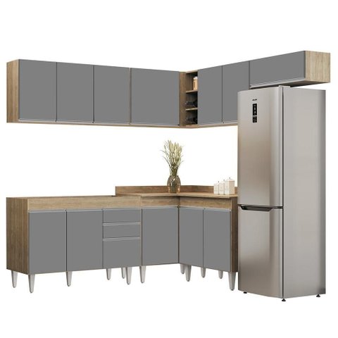 Armário de Cozinha Modulado de Canto 7 Peças Cp19 Balcão sem Tampo Castanho/cinza - Lumil
