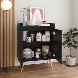 Kit Sala Painel Tv de até 48 Polegadas Dubai Com Nicho e Aparador Buffet Retrô 2 Portas Preto - 6