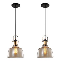 2 Pendente Vidro Ambar 22,5 Cm Retro Industrial Mesa Alz1 - 1