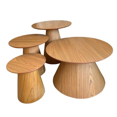 Conjunto de Mesas Laterais e Centro Cone Redonda Freijó