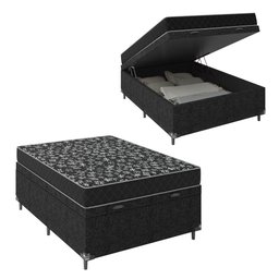 Cama Box Baú Viúva + Colchão Espuma D20 - 56x128x188cm - e-Shop Casa - Suede Preto - 1