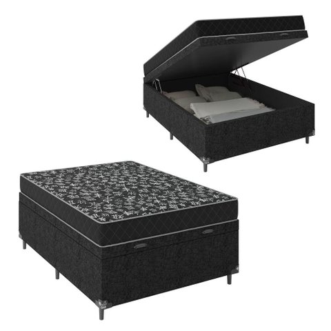 Cama Box Baú Viúva + Colchão Espuma D20 - 56x128x188cm - e-Shop Casa - Suede Preto