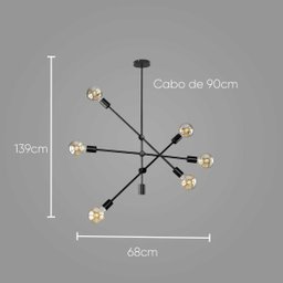 Pendente Bella Ipanema 68x139cm 6x E27 Preto RM004B - 2