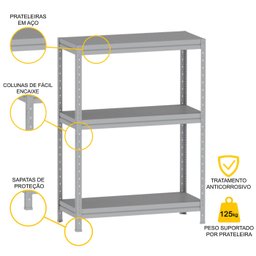 ESTANTE DE AÇO PESADA 125X92X40 3 PRAT. AÇO PANDIN - CINZA EPP1250X400 PRAT AÇO - 3