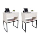Ver imagem 1 de Kit 2 Mesas Cabeceira Industrial 40cm Off White Gaveta Superior Eco Base Metal Preto Lateral Cama
