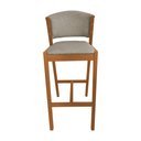 Ver imagem 3 de Kit 3 Banquetas Alta de Madeira Maciça Cerejeira Premium Ana com Encosto Linho Bege