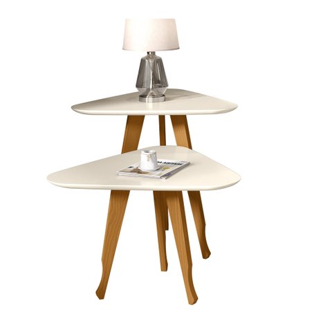 Mesa Lateral Verona Pés Madeira Retrô: Off White