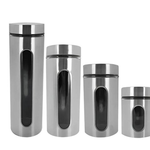 Kit 4 Potes Porta Mantimentos Inox Hermetico Condimentos