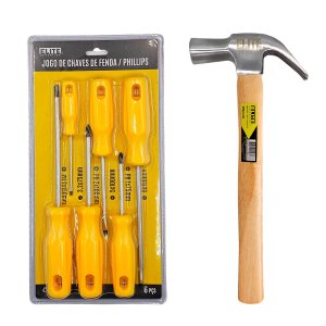 Elite - Kit de 6 Chaves Fenda e Phillips + Martelo Unha
