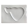 Prato decorativo raso de cerâmica branca retangular M com contorno de coração - Cód. MMOC410 - 2