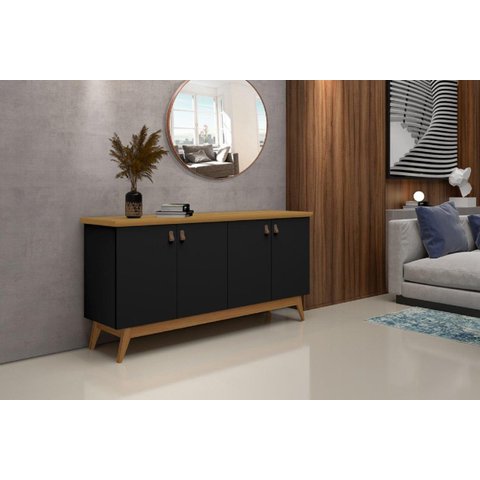 Buffet / Aparador / Balcão / Balcão ABS 4 Portas Modelo Retrô Com Puxadores em Couro e Prateleiras I