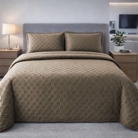 Cobre Leito Balle Casal Queen 3 Peças Colcha Cama Bege