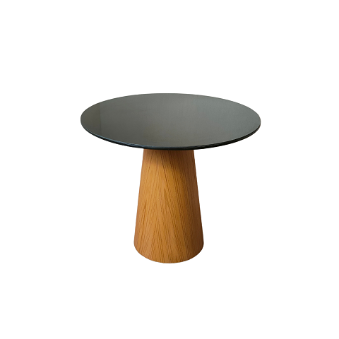 Mesa de Jantar Cone 80 cm Base Madeira Freijó Tampo Laca + Vidro - Preto