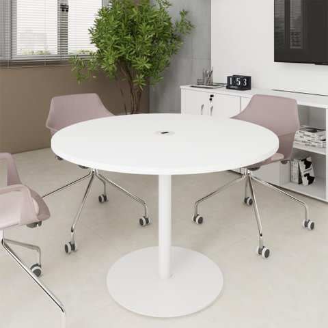 Mesa de Reunião Redonda 110cm com Plug Tomada F5 Office Cor:branco