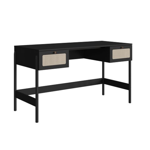 Escrivaninha 2 Gavetas 139cm Palhinha Pé Madeira 27931 Oslo Artesano - Nero/preto