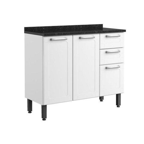 Balcão de Aço com Tampo 3 Portas 2 Gavetas Branco Bertolini