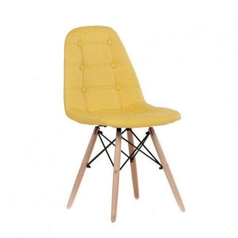 Cadeira Eames Estofada em Couro Madrid Amarelo