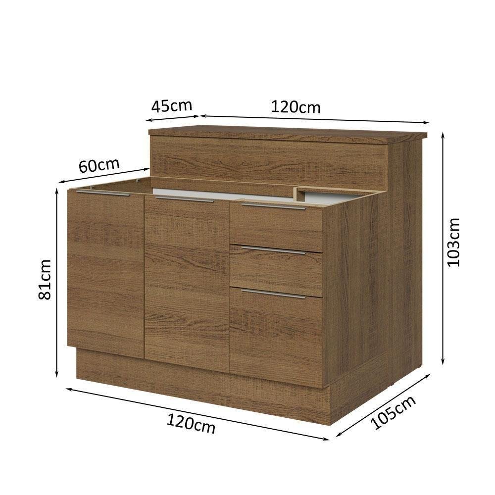 Ilha de Cozinha com Bancada e Balcão 120 Cm Rustic Stella Madesa Rustic - 7