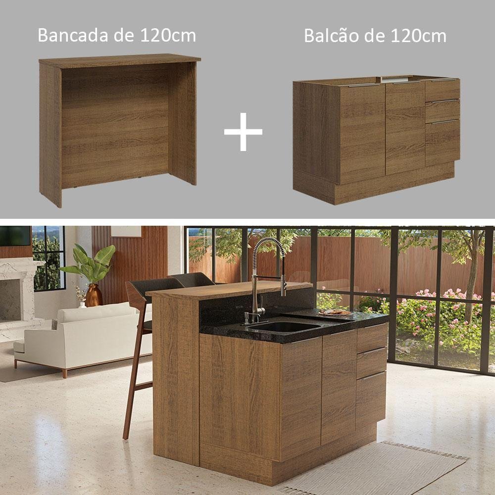 Ilha de Cozinha com Bancada e Balcão 120 Cm Rustic Stella Madesa Rustic - 9