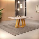 Ver imagem 1 de Mesa de Jantar Retangular Tampo Chanfrado Curvo 160x90 Dj Móveis Kiara Cedro Off White
