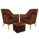 Ver imagem 1 de Kit 2 Poltronas Orion Bordada com Puff Quasar Courino Marrom Aradecor