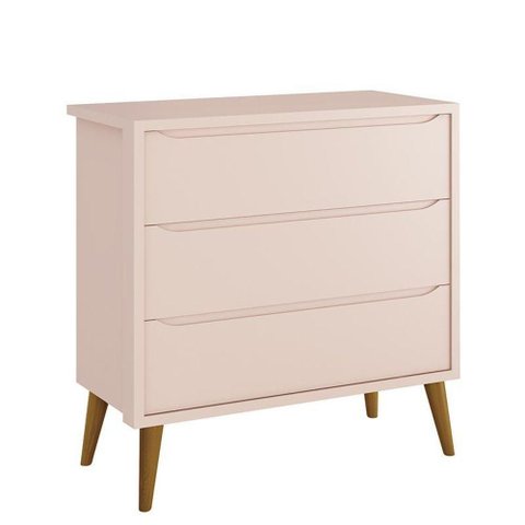 Cômoda Infantil 3 Gavetas Theo Retrô Rosa Fosco com Pés Amadeirado - Reller Móveis Rosa Fosco